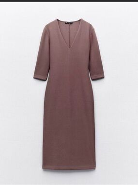 Zara Mauve V-Neck Midi Sheath Dress